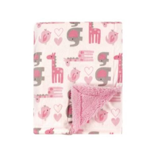 Baby Girl Plush Blanket with Faux Shearling Back, One Size