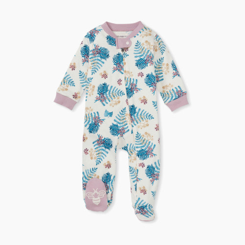 Burt's Bees Baby Sleep and Play PJs, 100% Organic Cotton One-Piece Zip-Up Pajamas - Prehistoric Leaves, 3-6 Months