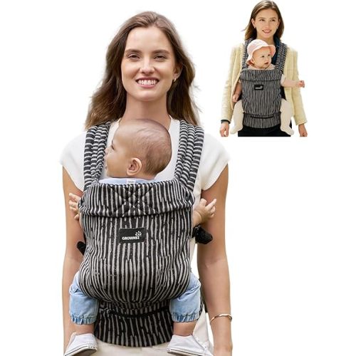 GROWNSY Baby Carrier Newborn to Toddler, Lightweight Ergonomic 7-44 lbs Newborn Carrier with Head Support, Easy to Wear Hands Free Infant Carrier for 0-36 Months, Black Flow Stripe
