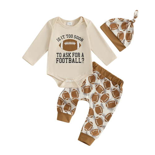 Curenmufel Baby Boy Clothing Set Winter Newborn Boy Outfit Happy Little Camper Bodysuit Retro Camping Jogger Pants Hat Cute 3Pcs Coming Home Outfit 0 3 6 9 12 18 24 Months (Beige,6-12 Months)