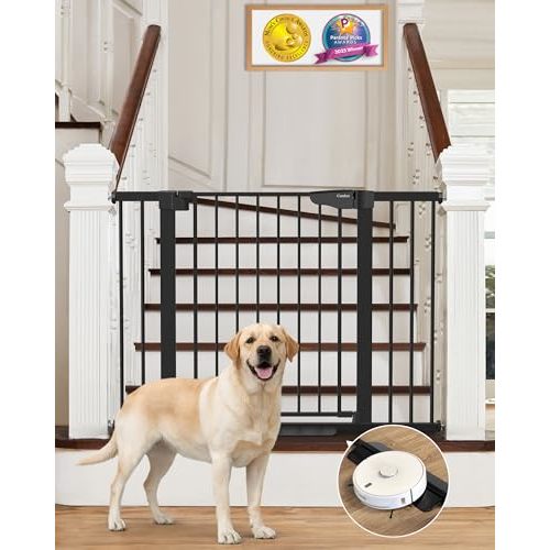 Cumbor 29.7-46" Baby Gate for Stairs, Mom's Choice Awards Winner-Auto Close Dog Gate for The House, Gifts for Mom, Easy Install Pressure Mounted Pet Gates for Doorways, Black