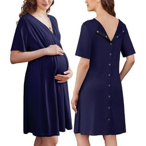 Ekouaer Labor and Delivery Gown for Hospital Short Sleeve Maternity Nursing Dress Nightgown with Button