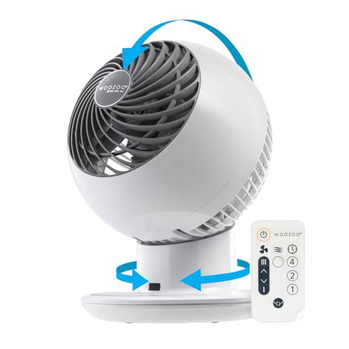 IRIS USA WOOZOO Air Circulator Fan with Remote, Oscillating, 5 Speeds, 82ft Max Air Distance, 90 Adjustable Tilt, 30db Low Noise Motor, Small Fan for Bedroom, Office, Dorm, White