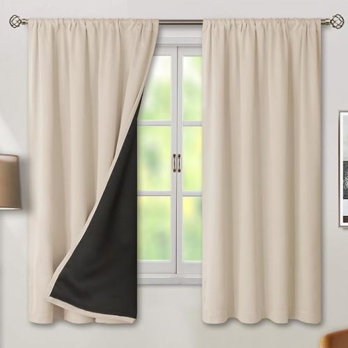 BGment Champagne Blackout Curtains for Bedroom 63 Inch Length, Thermal Insulated Full Room Darkening Soundproof Window Curtains Drapes with Rod Pocket, 2 Panels，Each Panel 52 Inch Wide