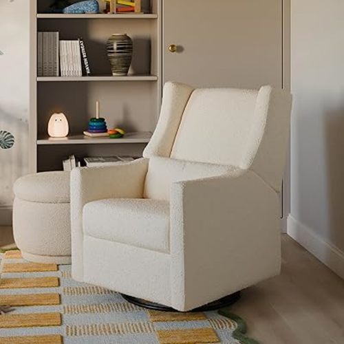 Babyletto Kiwi Glider Recliner Nursery Chair w/USB Ports - GREENGUARD Gold Certified - Water & Stain Resistant Glider Rocking Chair - Manual, 360° Swivel, Performance Ivory Boucle