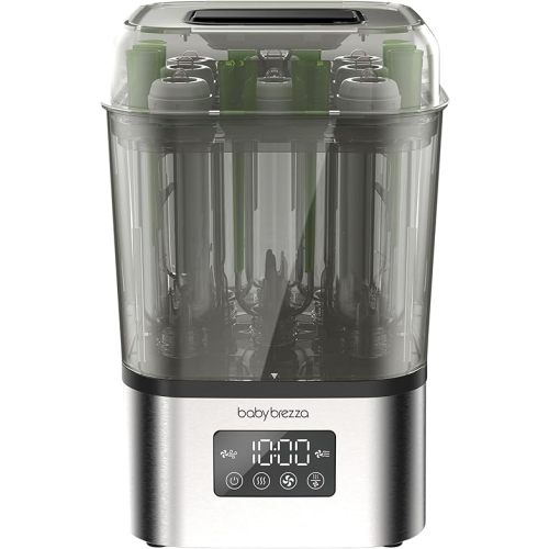 Baby Brezza 10 Minute SuperQuick Bottle Sterilizer + Dryer - Large 8 Bottle Capacity - Steam Sanitization – Universal Fit for All Bottles: Plastic + Glass + Pacifiers + Breast Pump Parts, Stainless