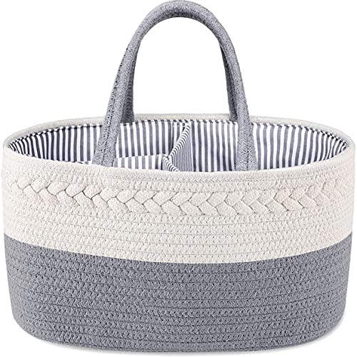 ABenkle Diaper Caddy Organizer, Boho Rustic Cotton Rope Nursery Baby Basket, Changing Table Organizer for Baby Diaper Storage and Baby Shower