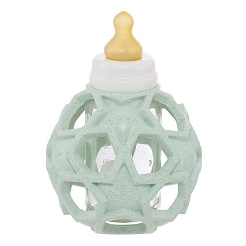 HEVEA Upcycled 2in1 Baby Glass Bottle with Star Ball Cover Made from 100% Upcycled Natural Rubber Plant Based, Plastic-Free, Eco-Friendly, BPA-Free (Mint)