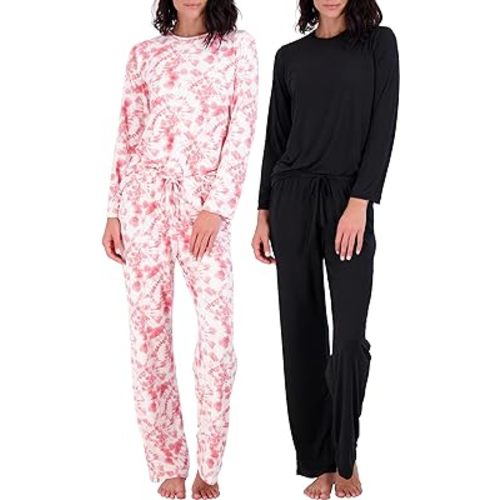 Real Essentials 2 Pack: Women's Pajama Set - Choose from Short Sleeve with Pocket or Long Sleeve without Pocket