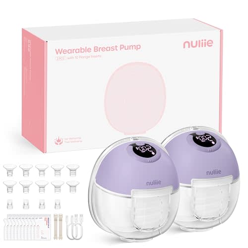 Nuliie S32 Wearable Breast Pump Hands-Free, More Private Electric Pump, 4 Modes 9 Suction Levels, 24mm Flange with 13/15/17/19/21mm Inserts, Easy Clean & Anti-Leak Design (2 Packs, Purple)