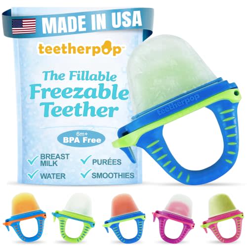 Fillable Freezer Teethers for Babies – Made in USA Teething Pacifier | Breastmilk Popsicle Teether Feeder with Spill-Proof Sippy Slits for Liquids & Purées. Baby Teething Toys Cooling Relief