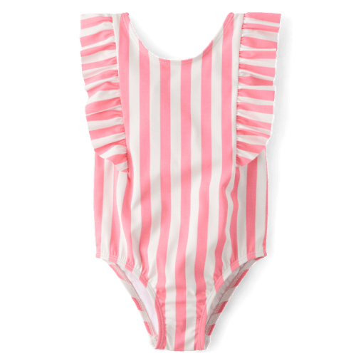 Baby And Toddler Girls Striped Flutter One Piece Swimsuit - Pink
