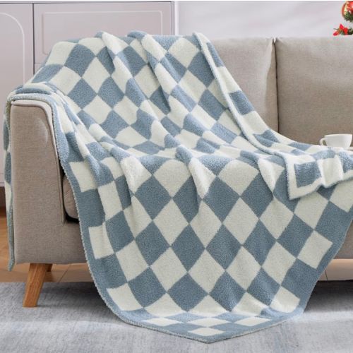 Soft Checkered Throw Blanket - Arctic Blue