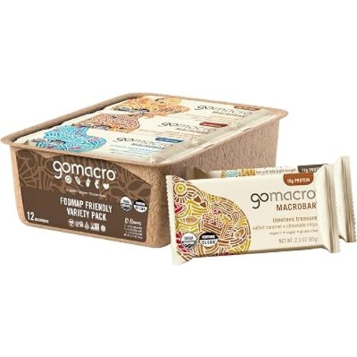 GoMacro MacroBar Organic Vegan Protein Bars - FODMAP Friendly Variety Pack (2.0-2.3 Ounce Bars, 12 Count)