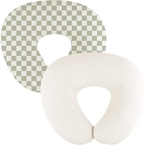 2-Pack Muslin Nursing Pillow Covers, Breathable 100% Cotton Breastfeeding Pillow Slipcovers for Standard Nursing Pillows, Soft Covers for Baby Girls and Boys with Zipper