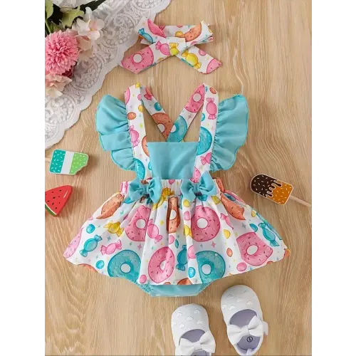 adorable girls flutter sleeve dress donut headband - Temu