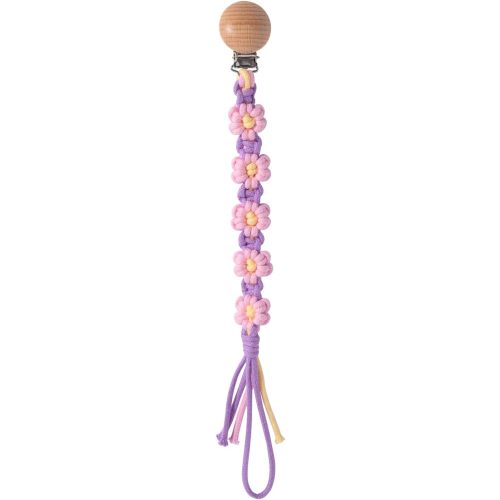 Pacifier Clip for Boys Girls Floral Daisy Macrame Paci Clip Pacifier Holder Leash Boho Wooden Clips Handmade Braided Cotton Unisex Baby Shower Birthday Gift