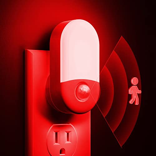 L LOHAS LED Red Night Light Plug in, Motion Sensor Night Light for Kids, Sleep Aid Red Nightlight, 30/60LM, Motion Activated Night Lights for Bathroom, Hallway, 2 Pack