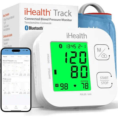 iHealth Track Smart Upper Arm Blood Pressure Monitor with Wide Range Cuff That fits Standard to Large Adult Arms, Bluetooth Compatible for iOS & Android Devices