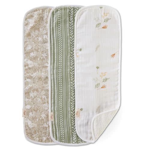 Crane Baby Willow 3-Piece Cotton Burp Cloth Set, Mixed Prints - Lightweight, Absorbent, Perfect for Nurseries and Diaper Bags