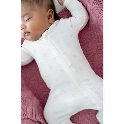 Pointelle Zippered Footie in Sweet Pink Bow 0-3 mo
