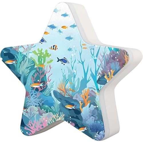 LED Plug in Night Lamp Ocean Theme, Star Shaped Nightlight Plug in Wall Lamp Underwater World Fishes Coral Night Lights for Adults Kids Bedroom,Bathroom,Toilet, Stairs, Kitchen,Hallway