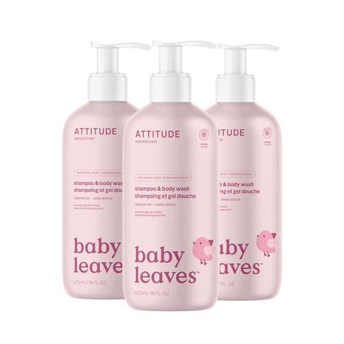 ATTITUDE 2-in-1 Shampoo and Body Wash for Baby, EWG Verified, Dermatologically Tested, Vegan, Unscented, 16 Fl Oz (Pack of 3)