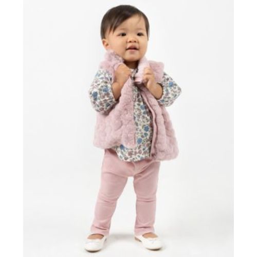 Baby Girls 3-Piece Vest, Floral Top, and Ribbed Leggings Set