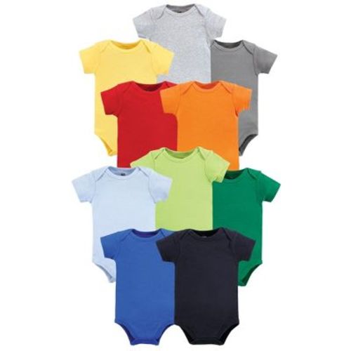 Hudson Baby Infant Boys Cotton Bodysuits 10-Pack, Solid Primary, 0-3 Months