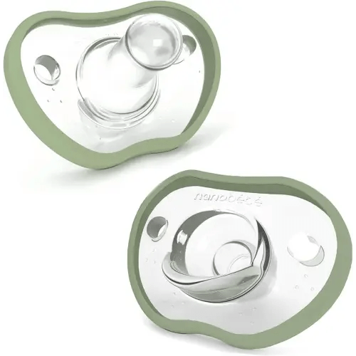 Nanobebe Baby Pacifiers 0-3 Month - Orthodontic, Curves Comfortably with Face Contour, Award Winning for Breastfeeding Babies, 100% Silicone, Perfect Baby Registry Gift 2pk, Sage