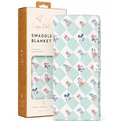 Copper Pearl Swaddle Blankets for Newborns | Soft Stretchy Receiving Blankets for Boys and Girls | Large 46 x 46 Inch Baby Blankets | Lightweight and Breathable Swaddles | Mickey Mouse & Friends