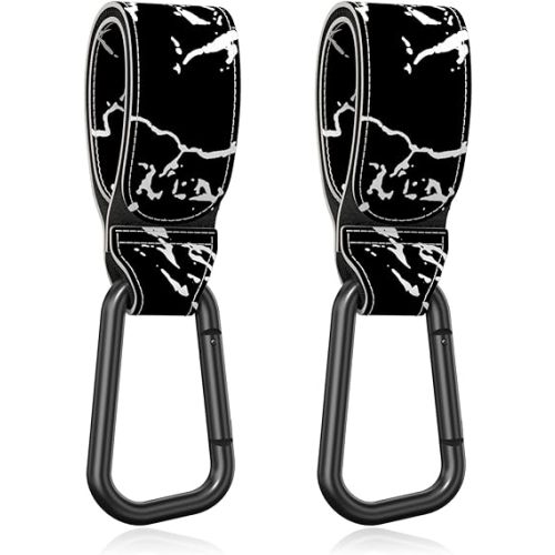 Baby Stroller Hooks for Hanging Bags, Universal Stroller Clips Accessories, Mommy Hook for Diaper Bag, Shopping Cart, Purse, Backpack - 2 Pack, Black Marble