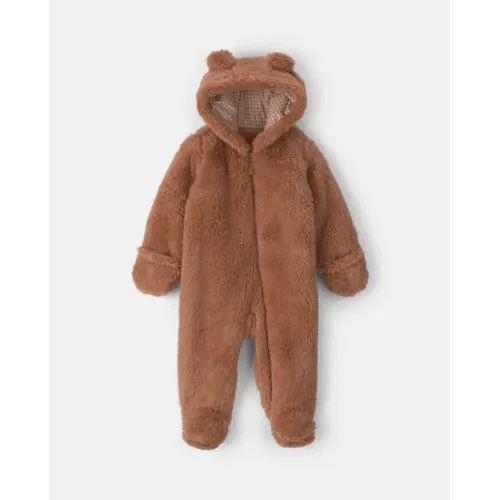 Baby Bear Teddy Fleece Long-Sleeve Jumpsuit - Brown