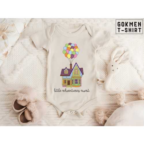 Up House Baby Onesie – "Little Adventures Await" Graphic
