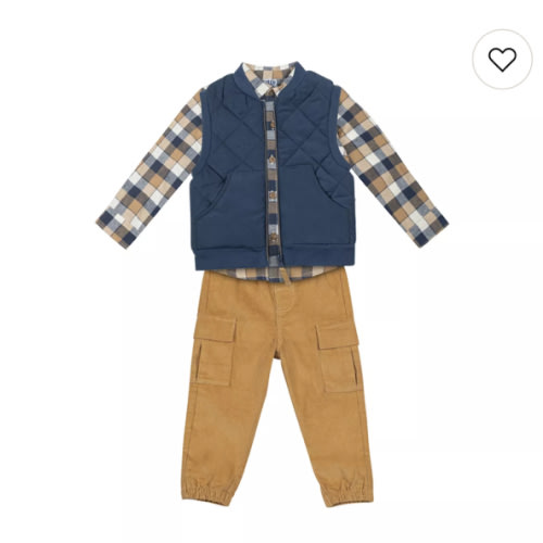 Toddler Boy Little Lad 3-pc. Navy Bomber Vest, Shirt & Pants Set