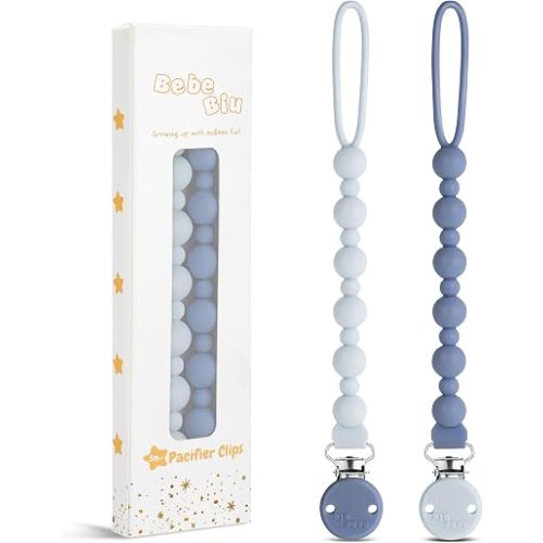 2 Pack Pacifier Clips, One-Piece Silicone Pacifier Clip, 100% Food-Grade Silicone Pacifier Holder (Ocean/Powder Blue)
