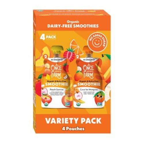 Once Upon a Farm Organic Coco for Mango and Peach Sunrise Dairy-Free Smoothies - 16oz/4pk