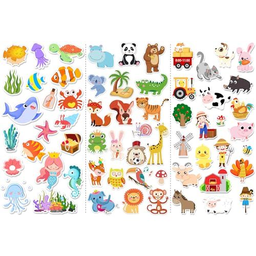 Window Clings Stickers for Kids Window Gel Clings Decals Thick Gel Clings Toddlers and Adults Classroom Home Nursery Airplane Birthday Party Supplies (Farm+Animal+Sea)