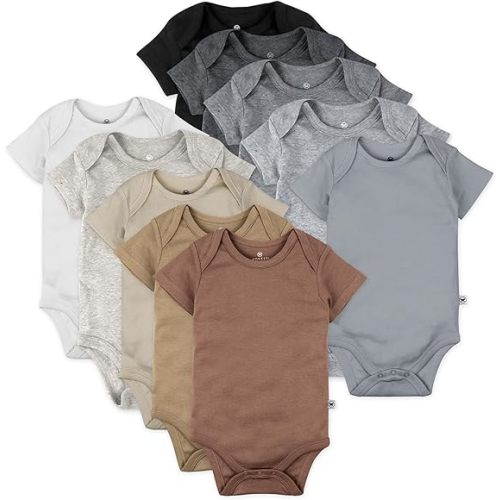 HonestBaby 10-Pack Short Sleeve Bodysuits One-Piece 100% Organic Cotton for Infant Baby Boys, Girls, Unisex