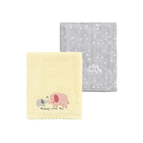 CREVENT 2Pcs 30''X40'' Cute Cozy Fluffy Warm Baby Blankets for Infants Toddlers' Bedding Crib Cot Stroller - Grey Cloud + Elephant