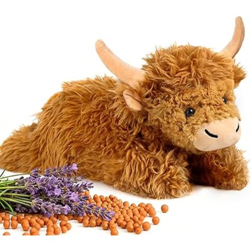 Highland Cow Stuffed Animals with Removable Microwave Heating Pad for Period Cramps Pain, Stress Relief, Weighted Stuffed Animals Lavender Scented Cow Plush for Sooth & Relax, Highland Cow Gifts