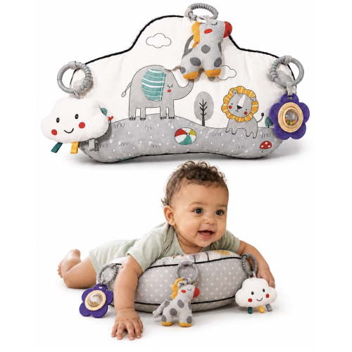 Autumn Bliss Co Tummy Time Activity Toy with 3 Detachable Sensory Toys | Baby Tummy Time Pillow for Infants 0-9 Months | Soft Breathable Tummy time Wedge Pillow with Rattle, Crinkle & Teether Toys