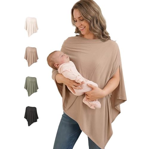 Konssy Nursing Cover for Breastfeeding, 360 Full Privacy Breathable Breastfeeding Cover, Multi-use Carseat Canopy (Blush Beige)