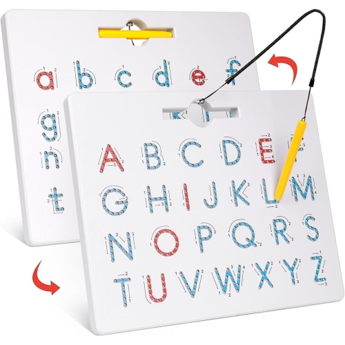 Double Sided Magnetic Letter Board, Toys for 3 Year Olds, 2 in 1 Alphabet Magnets Tracing Board for Toddlers, Practicing Learning Education Toys