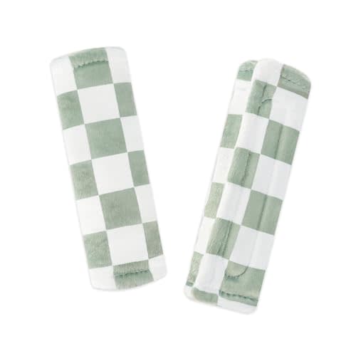 DILIMI Baby Car Seat Belt Covers, 2Pcs Carseat Shoulder Strap Pads, Soft Minky Car Seat Neck Covers, Newborn Car Seat Strap Protectors, Stroller Strap Covers for Baby Kids, Green Checkered