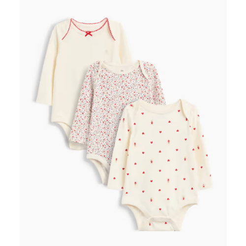 Baby First Favorites Organic Cotton Bodysuit (3-Pack) - Hearts - 0-3 M