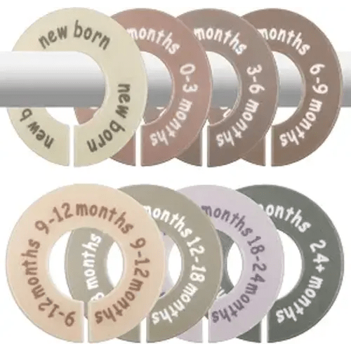 8 Pcs Baby Closet Dividers, Double-Sided Clothes Organizer for 0-24 Months | Durable dividers easily fit most standard closet rods. Clear NB-24M labels make sorting and finding baby clothes a breeze.