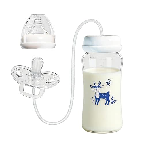 Silicone Anti-Colic Portable Adjustable, Milk Bottle, 118g Hands Free Bottle with Soft Nipple, Anti-Gas Self-Feeding Device, Outdoor Travel Flask with Wide Base, Daycare Camping Companions