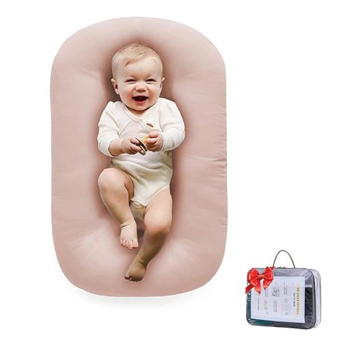 Loevin Baby Lounger for Newborn 0-24 Months, Soft Portable Infant Nest & Play Mat & Diaper Changing Pad for Home,Travel & Floor Time, Newborn Babies Essentials Gifts(Pink)