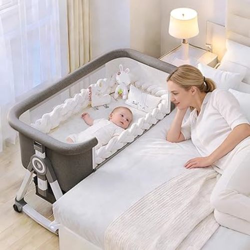 Baby Bassinet,3 in 1 Baby Bassinets Bedside Sleeper with Wheels and Mosquito Net,Bedside Bassinet for Baby with Comfy Mattress, Mattress&Breathable Mesh,Storage Basket